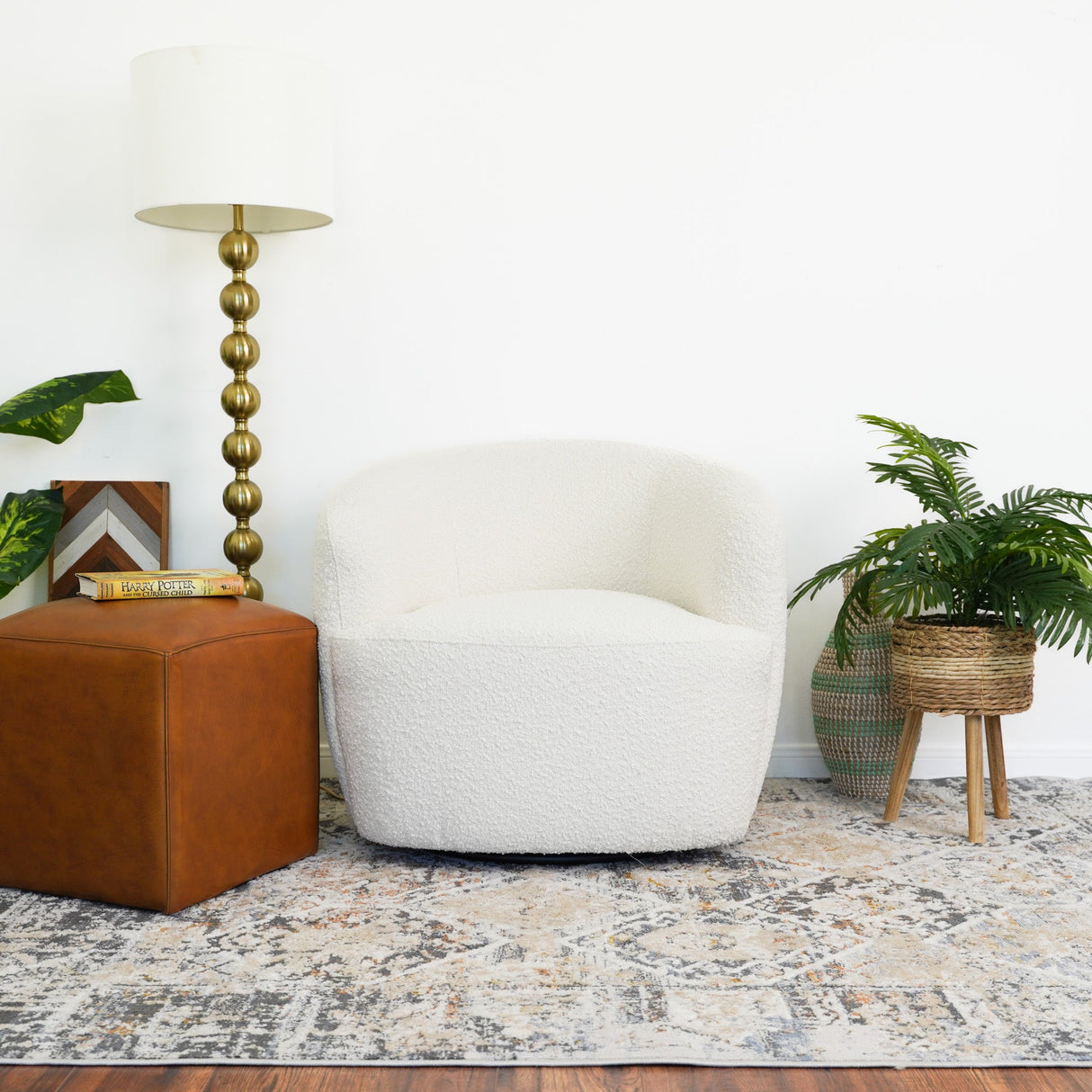 Mina White Boucle Swivel Chair from Ashcroft Furniture - Luna Furniture
