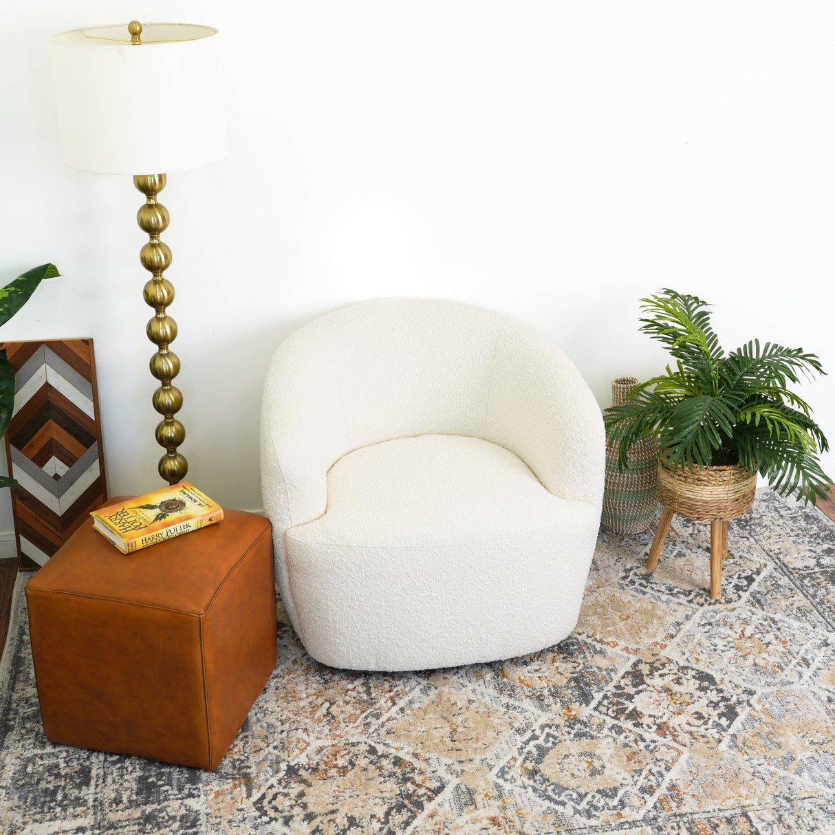Mina White Boucle Swivel Chair from Ashcroft Furniture - Luna Furniture