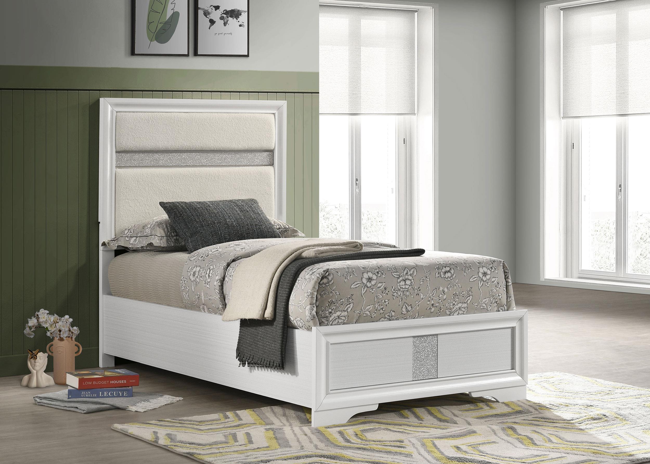 Miranda White 55-inch Upholstered Twin Panel Bed – Luna Furniture