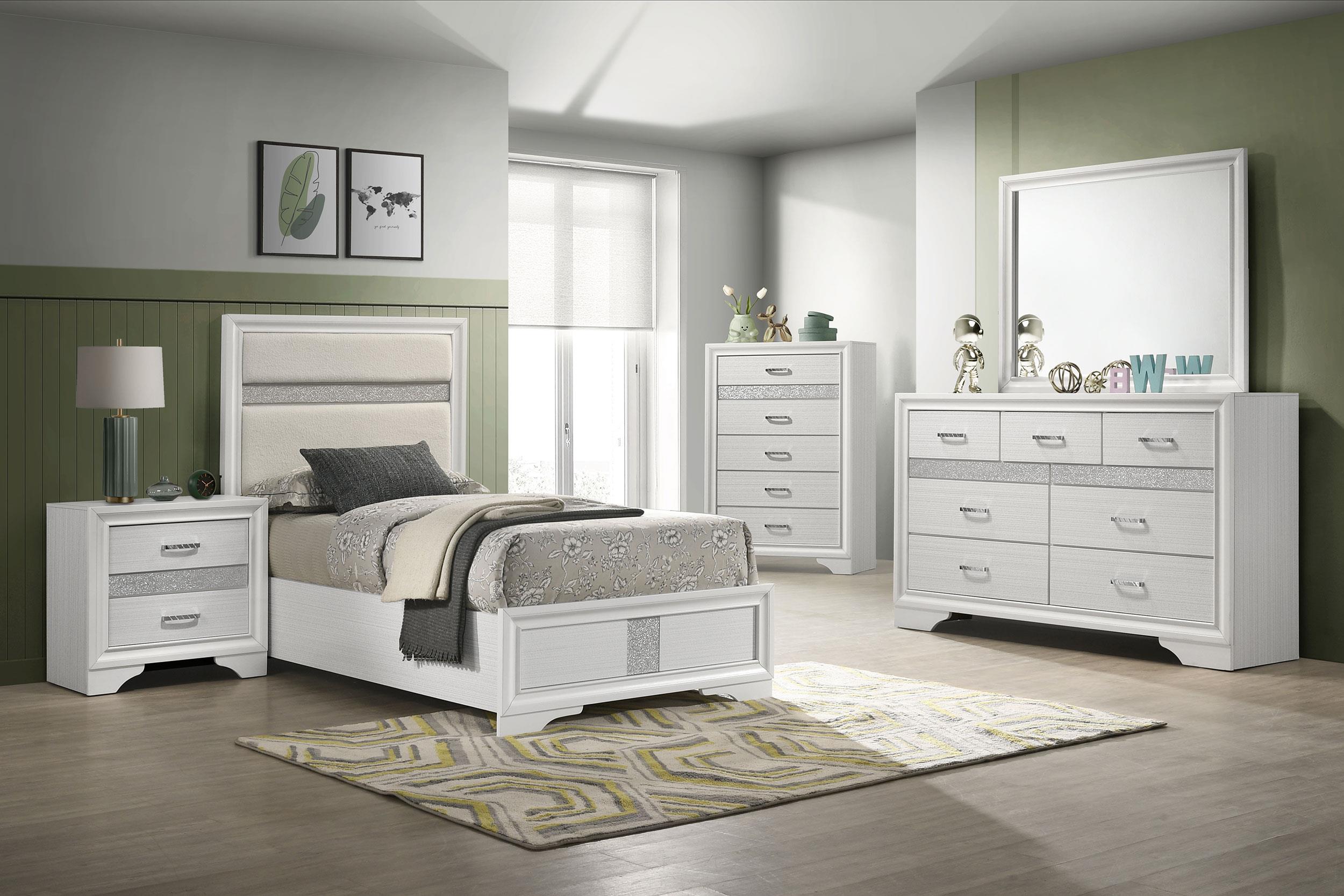 Miranda White 55-inch Upholstered Twin Panel Bed – Luna Furniture