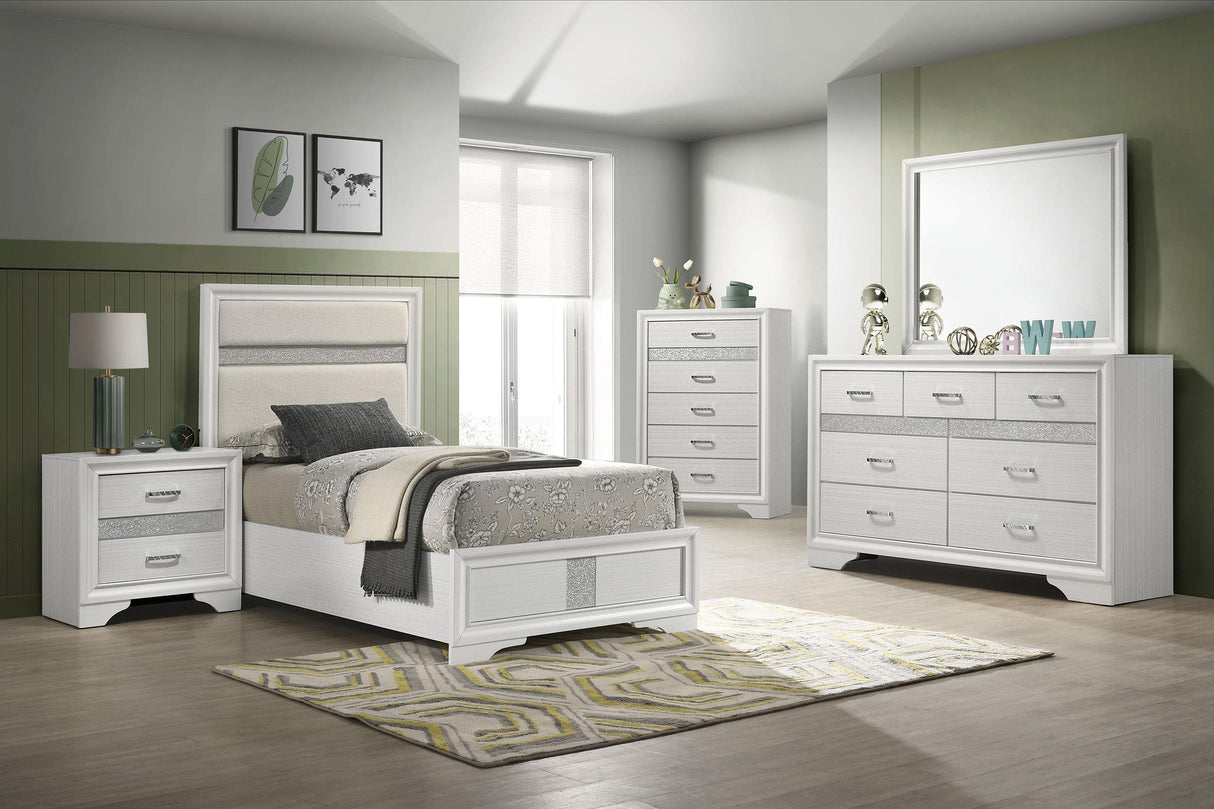 Miranda White 55-inch Upholstered Twin Panel Bed from Coaster - Luna Furniture
