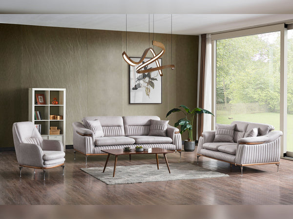 Ahsen Light Gray 3-Piece Living Room Set (Sofa & Loveseat & Chair)