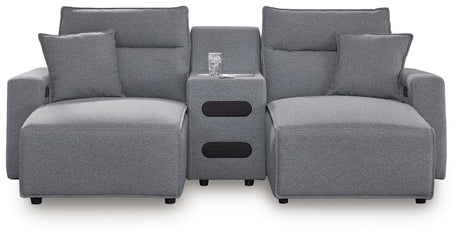 Modmax II Salt and Pepper 3-Piece Double Chaise Power Reclining Modular Sectional Loveseat with Console from Ashley - Luna Furniture