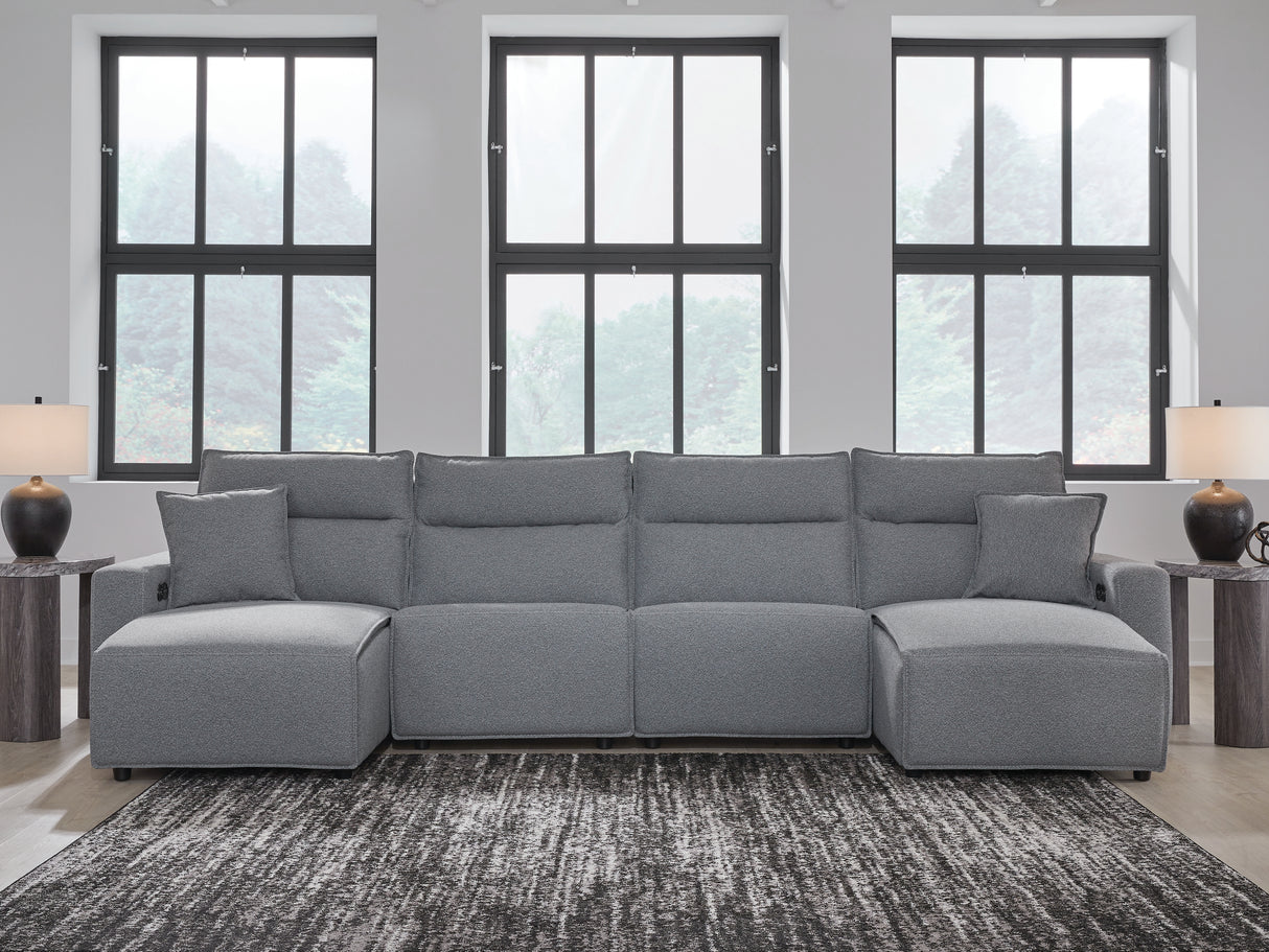 Modmax II Salt and Pepper 4-Piece Double Chaise Power Reclining Sectional from Ashley - Luna Furniture