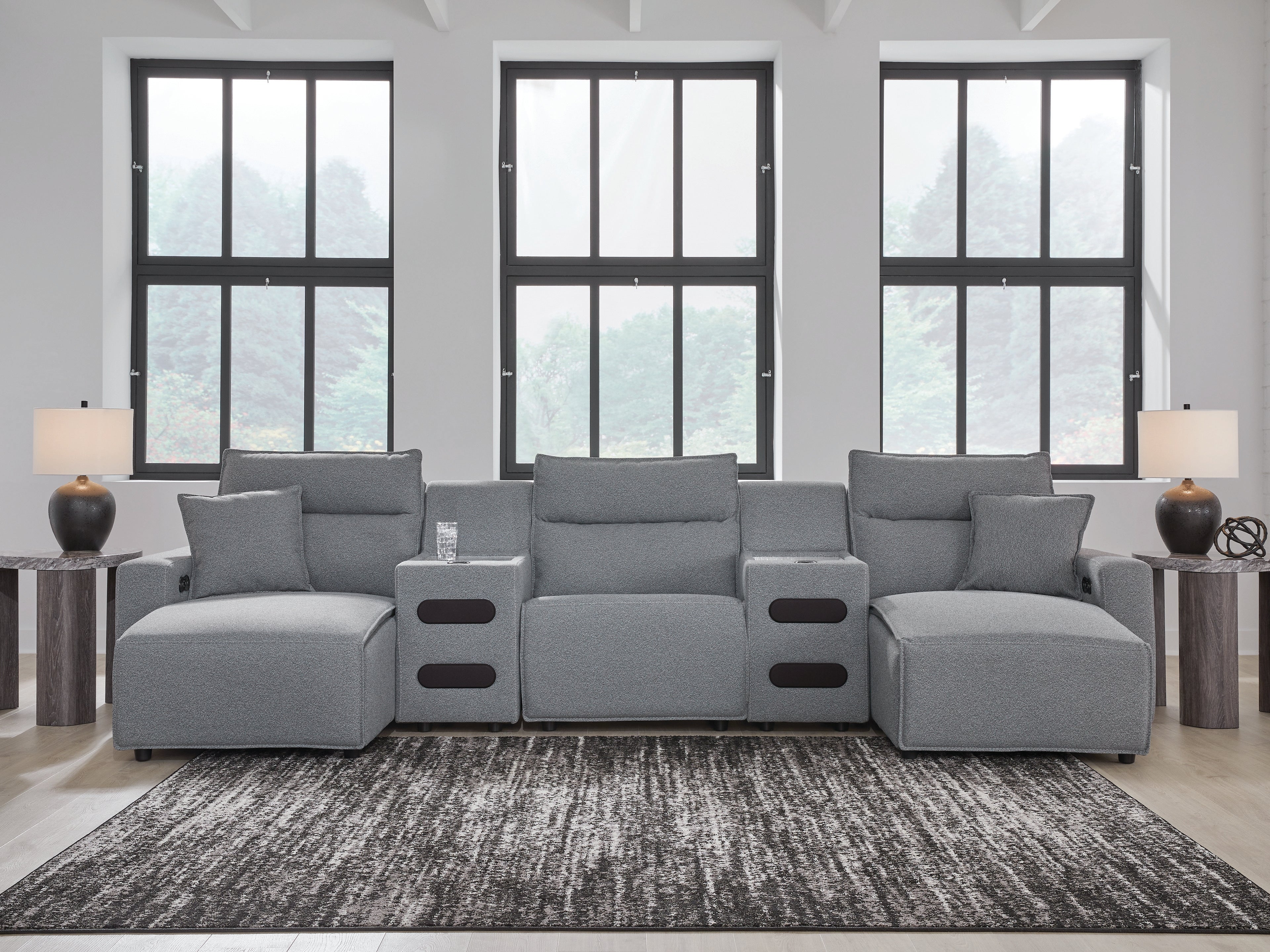 Ashley Modmax II Salt and Pepper 5-Piece Double Chaise Power