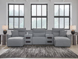 Modmax II Salt and Pepper 5-Piece Double Chaise Power Reclining Modular Sectional with 2 Audio Consoles from Ashley - Luna Furniture