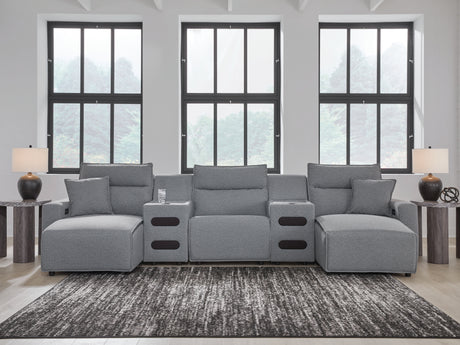 Modmax II Salt and Pepper 5-Piece Double Chaise Power Reclining Modular Sectional with 2 Audio Consoles from Ashley - Luna Furniture