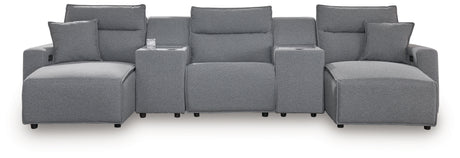 Modmax II Salt and Pepper 5-Piece Double Chaise Power Reclining Modular Sectional with 2 Consoles from Ashley - Luna Furniture