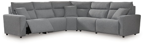 Modmax II Salt and Pepper 5-Piece L-Shape Power Reclining Sectional from Ashley - Luna Furniture