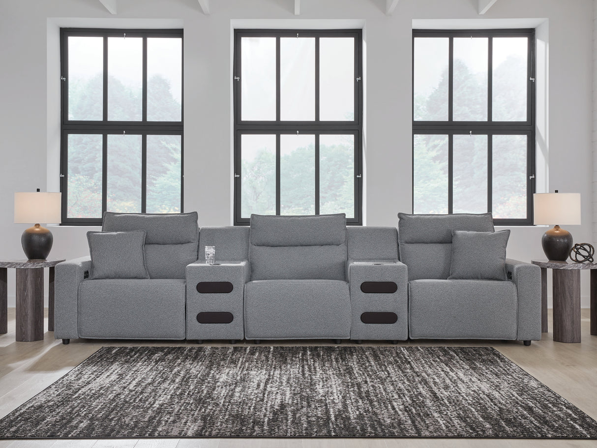 Modmax II Salt and Pepper 5-Piece Power Reclining Sectional with 2 Audio Consoles from Ashley - Luna Furniture