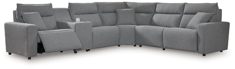 Modmax II Salt and Pepper 6-Piece L-Shape Power Reclining Modular Sectional with Console from Ashley - Luna Furniture
