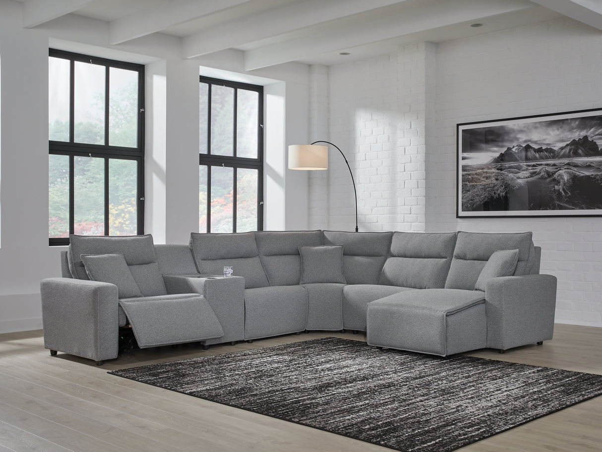 Modmax II Salt and Pepper 6-Piece RAF Power Reclining Sectional with Console from Ashley - Luna Furniture