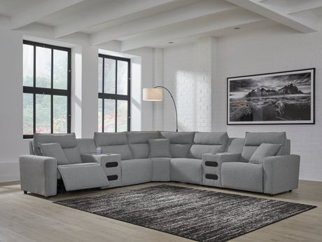 Modmax II Salt and Pepper 7-Piece Power Reclining Sectional with 2 Audio Consoles from Ashley - Luna Furniture