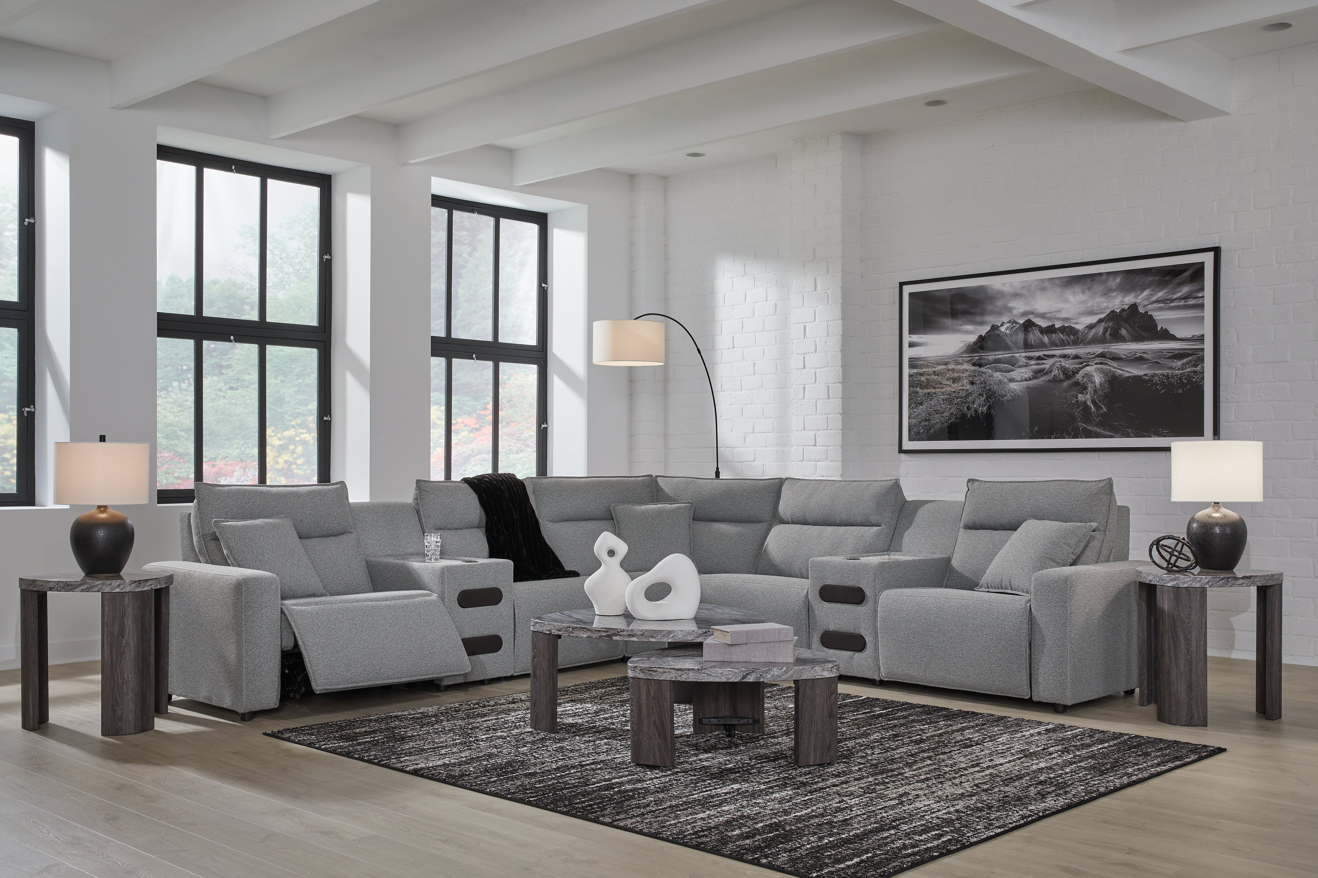 Ashley Modmax II Salt and Pepper 7-Piece Power Reclining Sectional