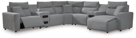 Modmax II Salt and Pepper 7-Piece Power Reclining Sectional with Chaise from Ashley - Luna Furniture
