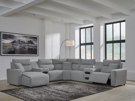Modmax II Salt and Pepper 7-Piece Power Reclining Sectional with Chaise from Ashley - Luna Furniture