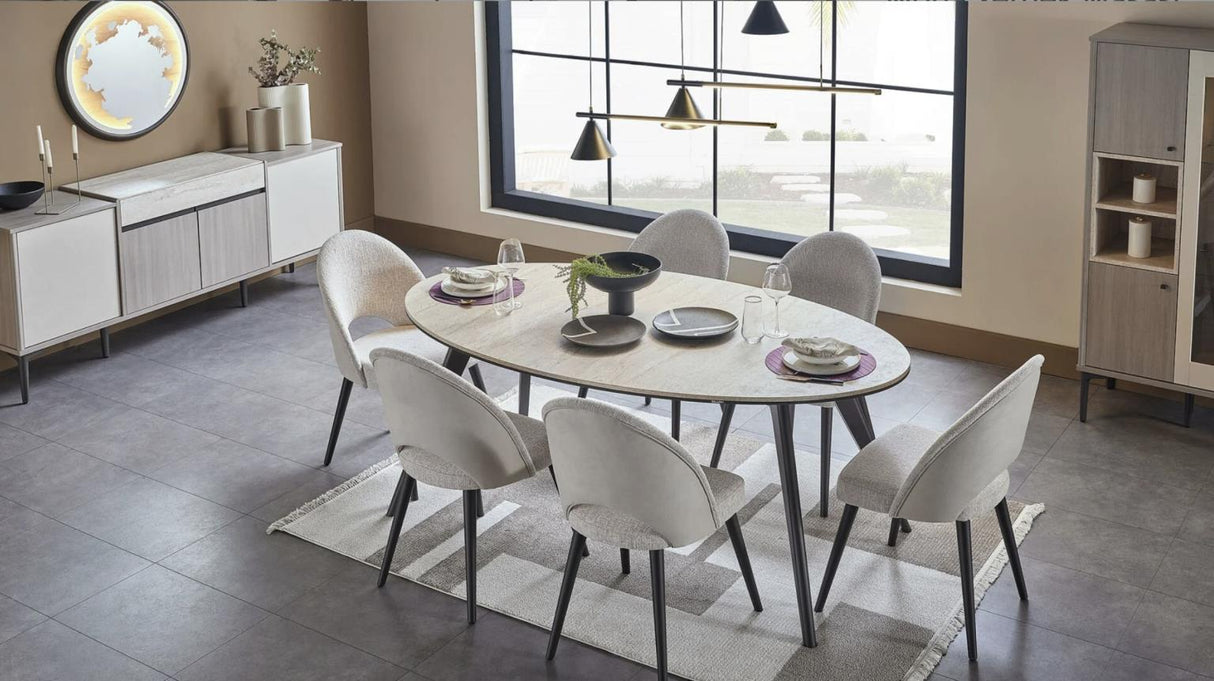 Mona Oak/Cream 7-Piece Dining Room Set from Bellona - Luna Furniture