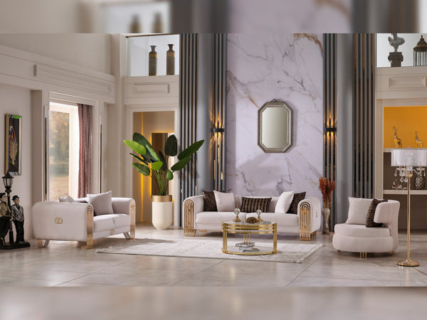 Monaco Cream 3-Piece Living Room Set (Sofa & Loveseat & Chair)