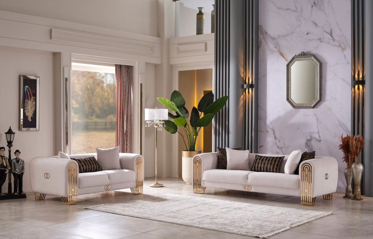 Monaco Cream 3-Piece Living Room Set (Sofa & Loveseat & Chair) from Furnia - Luna Furniture