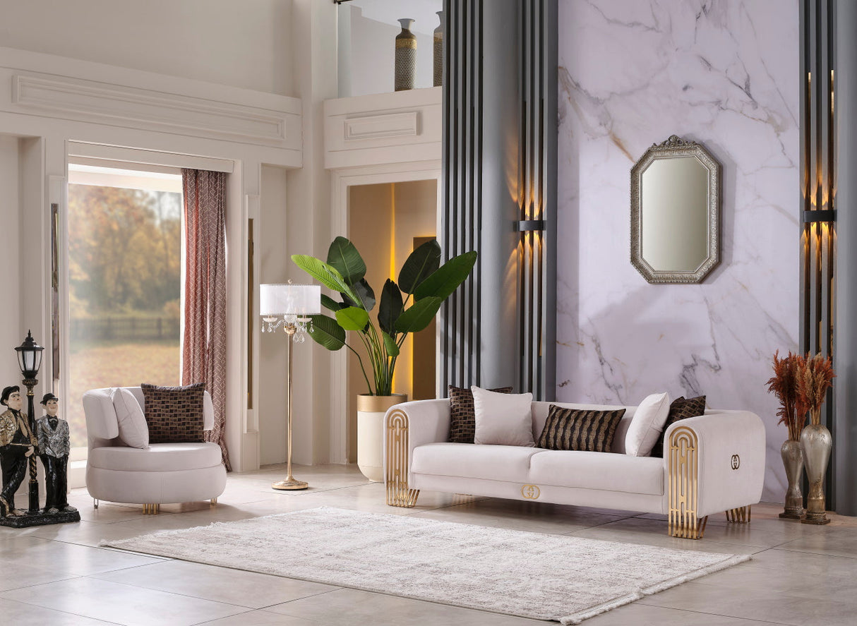 Monaco Cream 3-Piece Living Room Set (Sofa & Loveseat & Chair) from Furnia - Luna Furniture