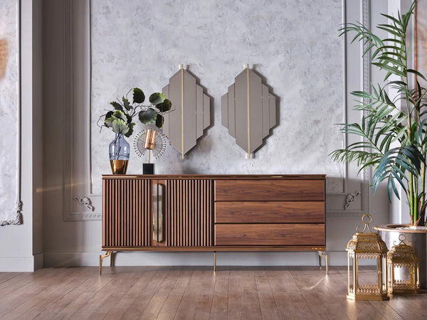 Montego Walnut/Carlino Marble Console/Buffet (Only Buffet)