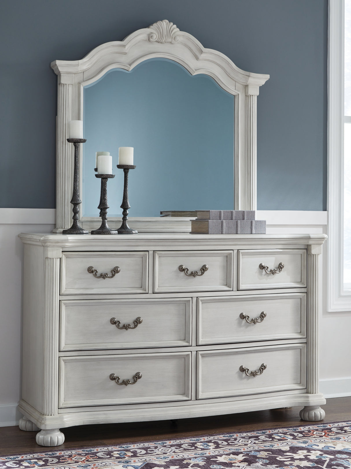 Montelaine Antique White Dresser and Mirror Luna Furniture Montelaine Antique White Dresser and Mirror Luna Furniture