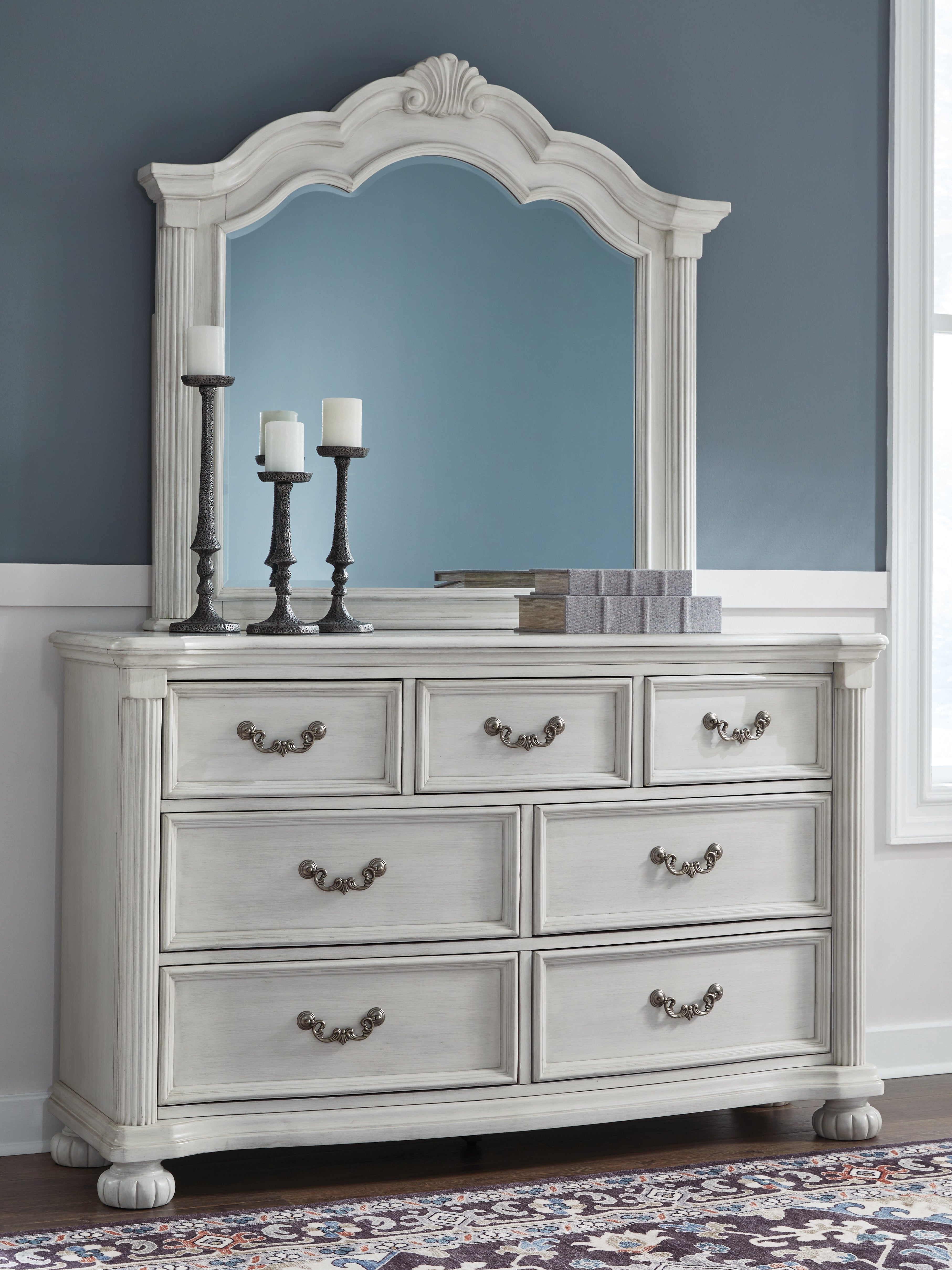 Ashley Montelaine Antique White Dresser and Mirror – Luna Furniture