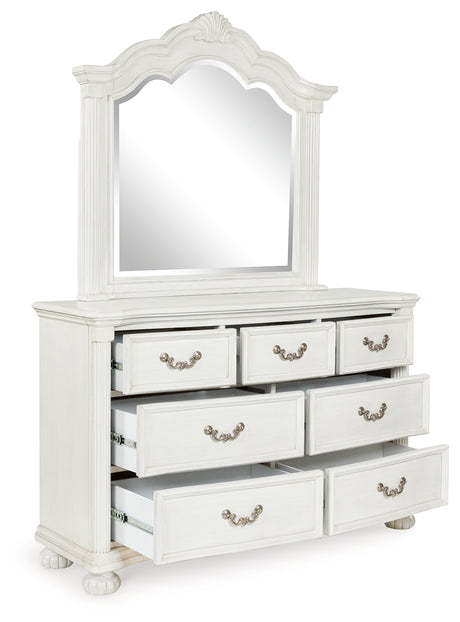 Montelaine Antique White Dresser and Mirror from Ashley - Luna Furniture