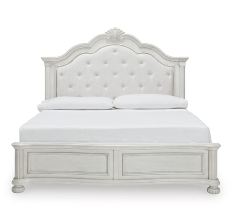 Montelaine Antique White King Upholstered Panel Bed from Ashley - Luna Furniture