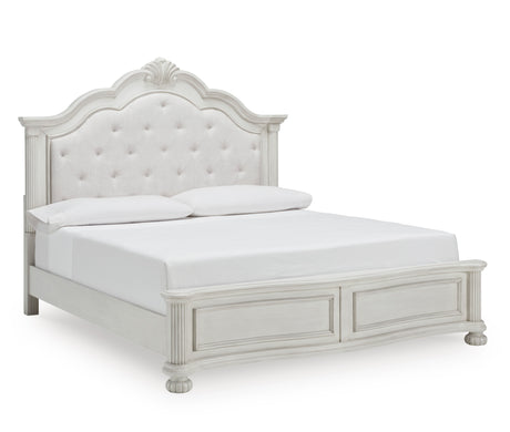 Montelaine Antique White King Upholstered Panel Bed from Ashley - Luna Furniture