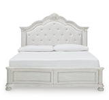 Montelaine Antique White King Upholstered Panel Bed from Ashley - Luna Furniture