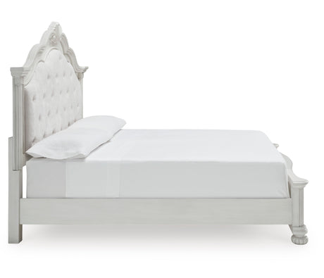 Montelaine Antique White King Upholstered Panel Bed from Ashley - Luna Furniture