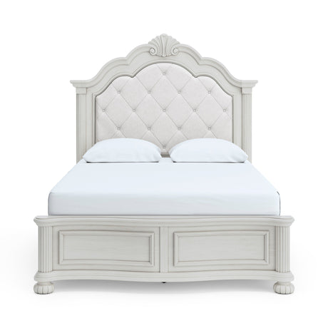 Montelaine Antique White Queen Upholstered Panel Bed from Ashley - Luna Furniture
