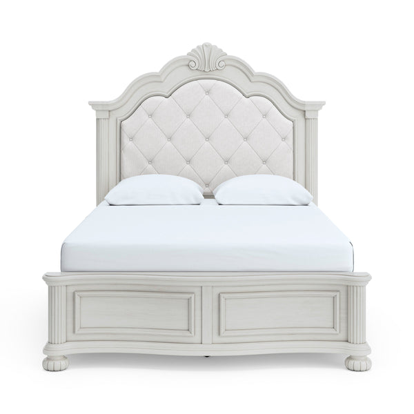 Montelaine Antique White Queen Upholstered Panel Bed