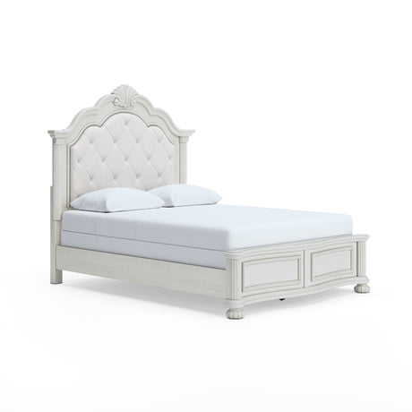 Montelaine Antique White Queen Upholstered Panel Bed from Ashley - Luna Furniture