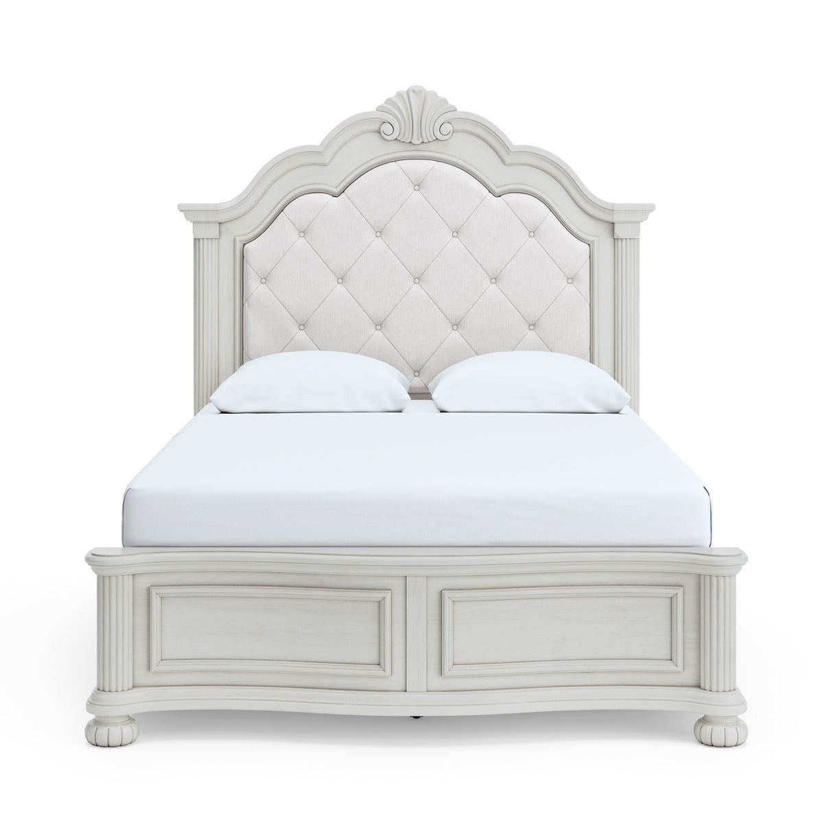 Montelaine Antique White Queen Upholstered Panel Bed from Ashley - Luna Furniture