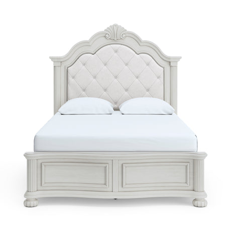 Montelaine Antique White Queen Upholstered Panel Bed from Ashley - Luna Furniture