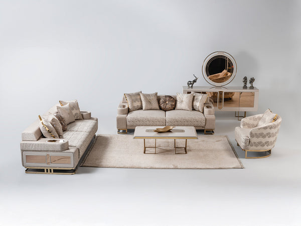 Monza 3-pieces (Sofa & Loveseat & Chair) Livingroom Set in Cream
