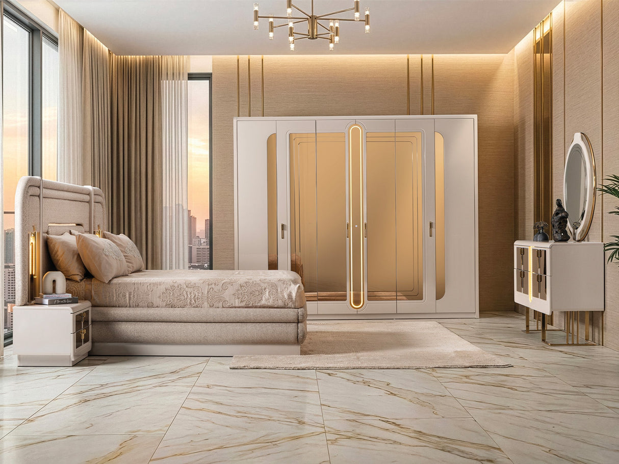 Monza Bedroom (Queen Frame With Headboard & Dresser With Mirror & 2 Nightstand) from Furnia - Luna Furniture