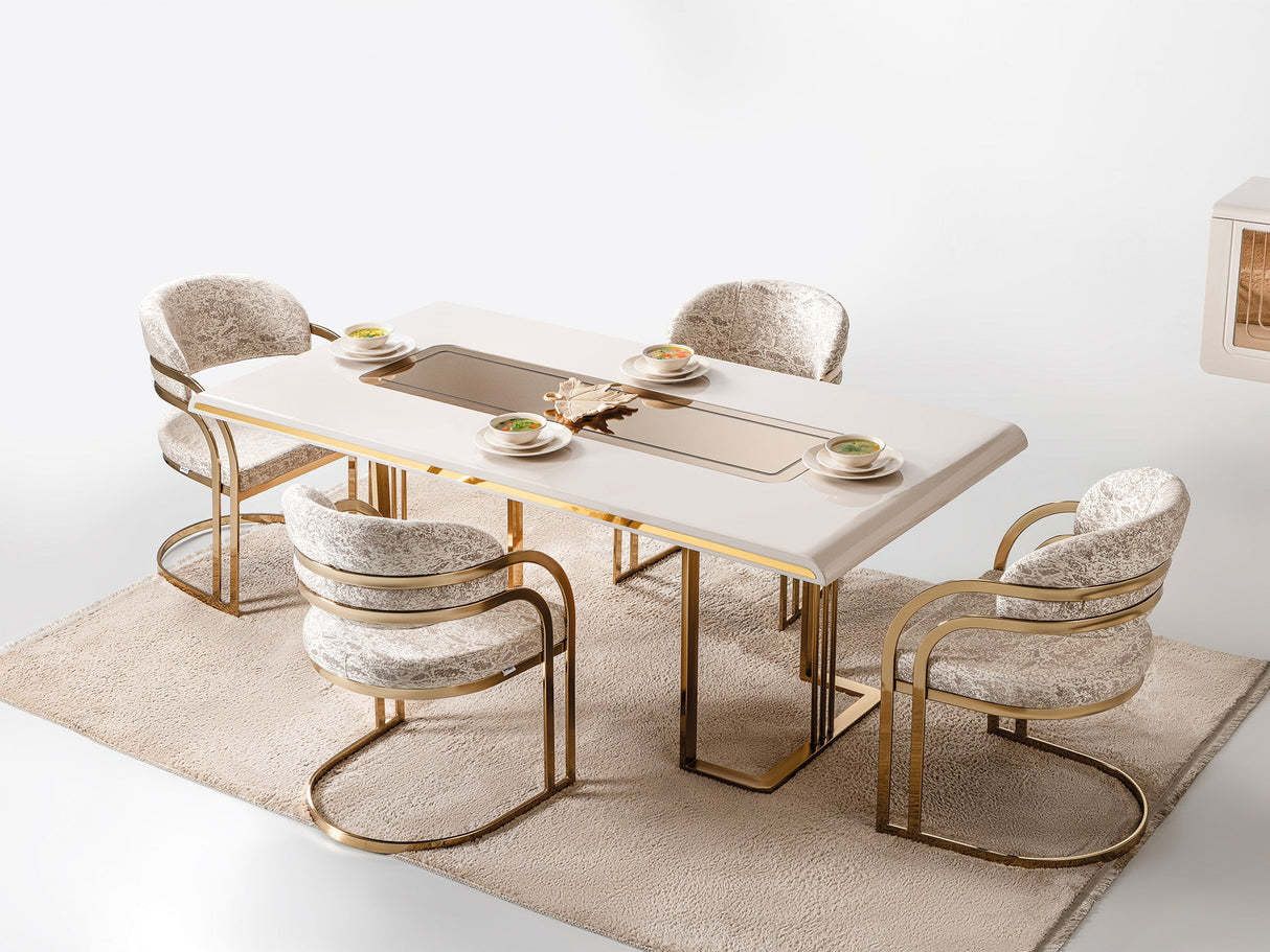 Monza Diningroom (Consol With Mirror & Dining Table & 6 Dining Chair) from Furnia - Luna Furniture