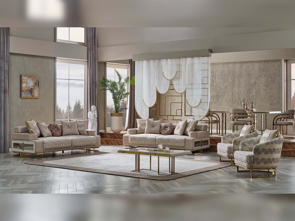 Monza 3-pieces (Sofa & Loveseat & Chair) Livingroom Set in Cream from Furnia - Luna Furniture