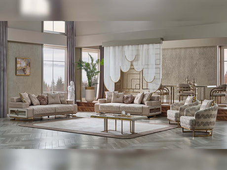 Monza 3-pieces (Sofa & Loveseat & Chair) Livingroom Set in Cream from Furnia - Luna Furniture