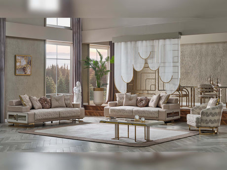 Monza 3-pieces (Sofa & Loveseat & Chair) Livingroom Set in Cream from Furnia - Luna Furniture