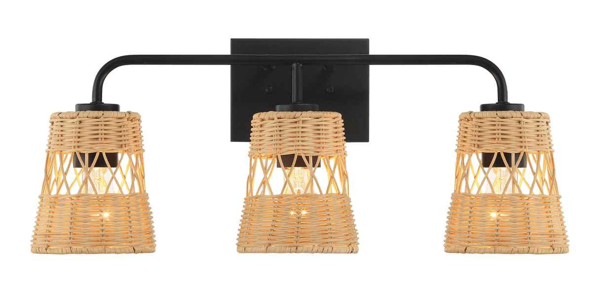 Moonlit Three Lights Wall Sconce With Rattan Shade, Bathroom Lighting Fixtures Over Mirror from Ashcroft Furniture - Luna Furniture