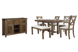 Moriville Grayish Brown Dining Table and 4 Chairs and Bench with Server from Ashley Furniture - Luna Furniture