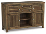 Moriville Grayish Brown Dining Table and 4 Chairs and Bench with Server from Ashley Furniture - Luna Furniture