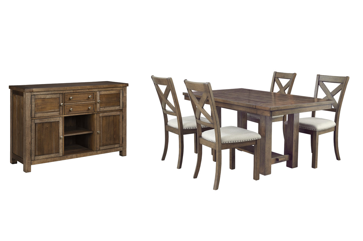 Moriville Grayish Brown Dining Table and 4 Chairs with Server from Ashley - Luna Furniture