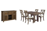 Moriville Grayish Brown Dining Table and 4 Chairs with Server from Ashley - Luna Furniture