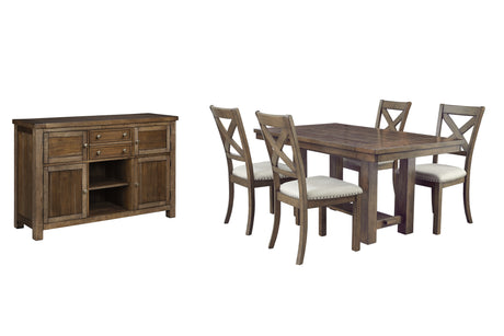 Moriville Grayish Brown Dining Table and 4 Chairs with Server from Ashley - Luna Furniture