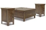 Moriville Grayish Brown Lift-top Coffee Table and 2 Chairside End Tables from Ashley - Luna Furniture